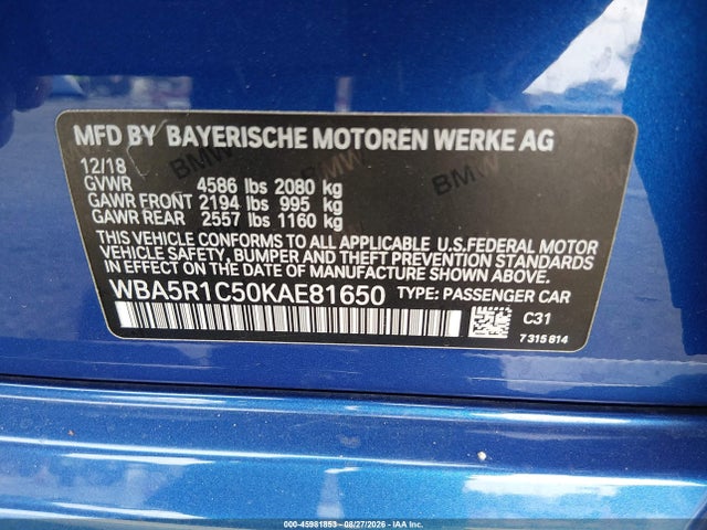 WBA5R1C50KAE81650 BMW 330I