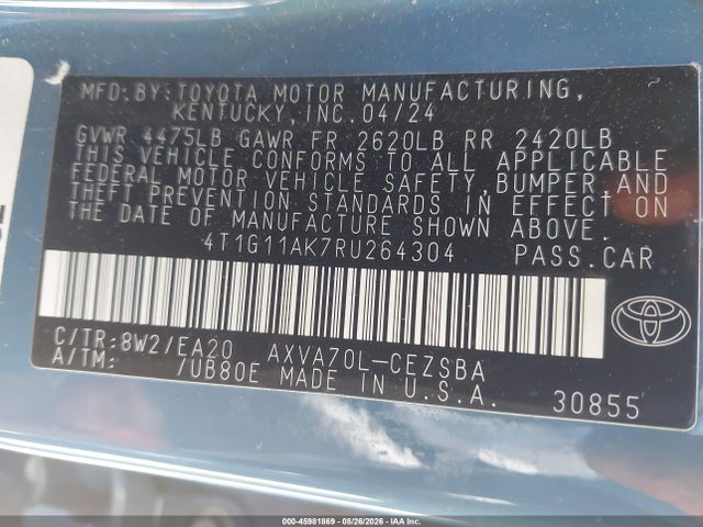 Toyota CAMRY SE 2024 4T1G11AK7RU264304 Image 9