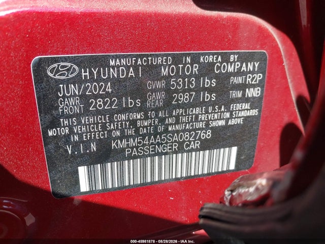 Aukcja sprzedaży 2025 Hyundai Ioniq 6 Limited, vin: KMHM54AA5SA082768, numer aukcji: 45981878