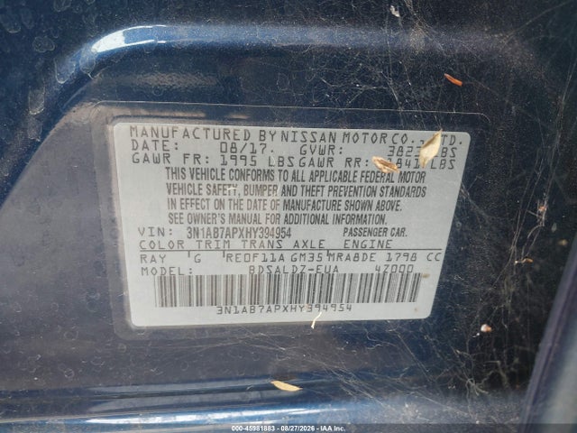 Nissan SENTRA SV 2017 3N1AB7APXHY394954 Image 9