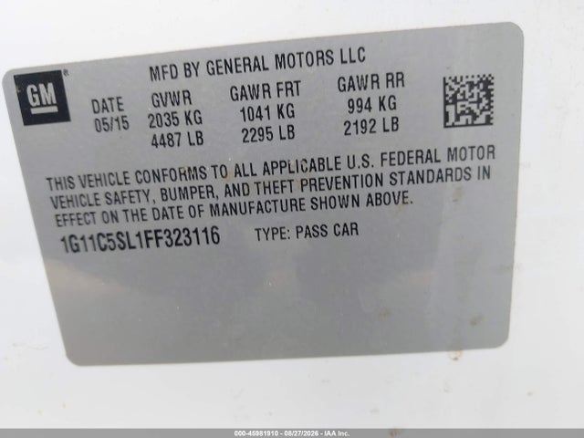 Chevrolet MALIBU 1LT 2015 1G11C5SL1FF323116 Image 9