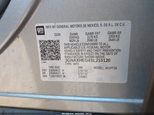 3GNAXHEG4SL210120 Chevrolet Equinox Fwd Lt