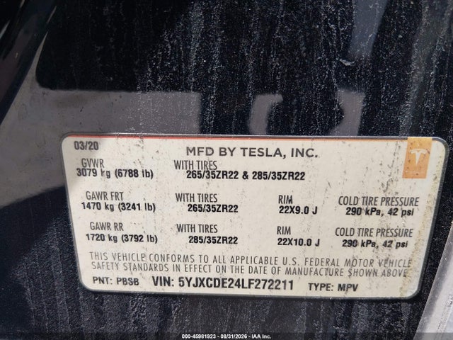 Продажа на аукционе авто 2020 Tesla Model X Long Range Dual Motor All-wheel Drive/long Range Plus Dual Motor All-wheel Drive, vin: 5YJXCDE24LF272211, номер лота: 45981923