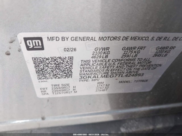 45981980 :رقم المزاد ، 3GKALMEG7TL424893 vin ، 2026 Gmc Terrain Fwd Elevation مزاد بيع