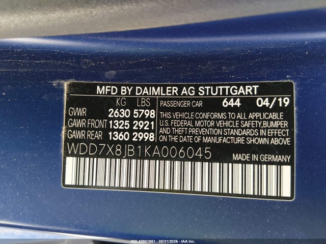 Продажа на аукционе авто 2019 Mercedes-benz Amg Gt 63 4-door Coupe, vin: WDD7X8JB1KA006045, номер лота: 45981981