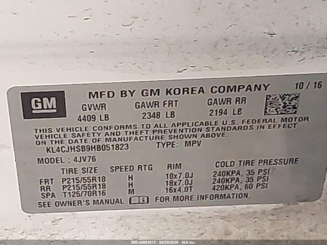 Продажа на аукционе авто 2017 Buick Encore Premium, vin: KL4CJHSB9HB051823, номер лота: 45982013