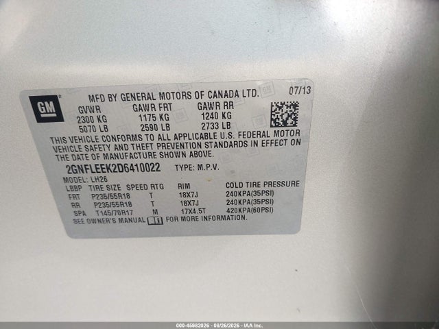 Продажа на аукционе авто 2013 Chevrolet Equinox 1lt, vin: 2GNFLEEK2D6410022, номер лота: 45982026