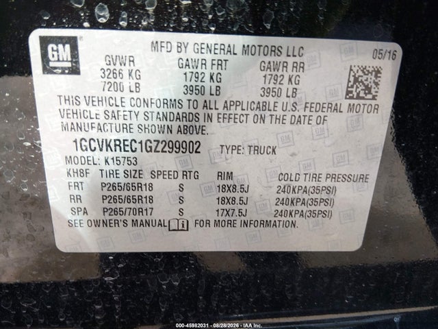 Aukcja sprzedaży 2016 Chevrolet Silverado 1500 2lt, vin: 1GCVKREC1GZ299902, numer aukcji: 45982031