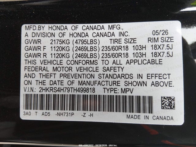 2HKRS4H79TH499818 Honda Cr-v Ex-l Awd