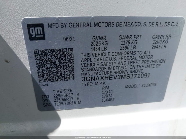 Aukcja sprzedaży 2021 Chevrolet Equinox Fwd Ls, vin: 3GNAXHEV3MS171091, numer aukcji: 45982036