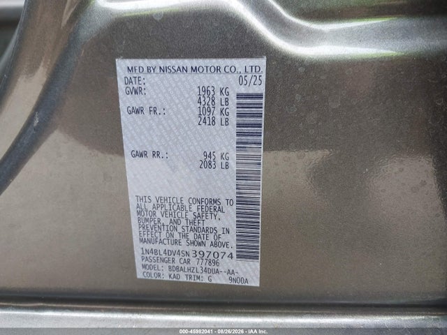 1N4BL4DV4SN397074 Nissan Altima Sv Fwd