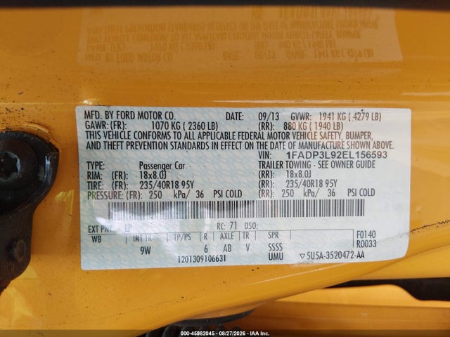 Aukcja sprzedaży 2014 Ford Focus St, vin: 1FADP3L92EL156593, numer aukcji: 45982045