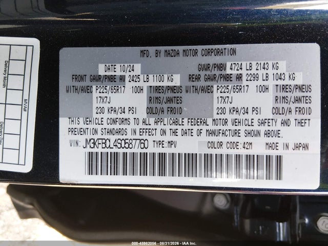 Aukcja sprzedaży 2025 Mazda Cx-5 2.5 S Preferred, vin: JM3KFBCL4S0587760, numer aukcji: 45982056