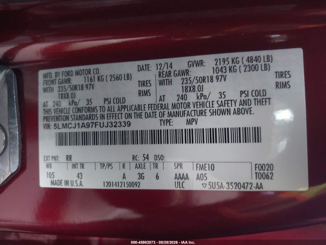 Lincoln MKC 2015 5LMCJ1A97FUJ32339 Image 9