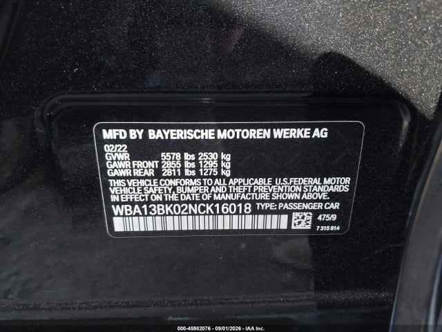 WBA13BK02NCK16018 BMW M550 I Xdrive