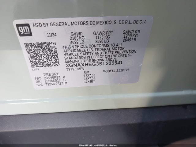 Продаж на аукціоні авто 2025 Chevrolet Equinox Fwd Lt, vin: 3GNAXHEG3SL205541, номер лоту: 45982091