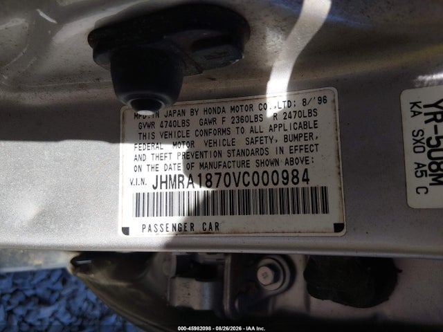 45982098 :رقم المزاد ، JHMRA1870VC000984 vin ، 1997 Honda Odyssey Ex مزاد بيع