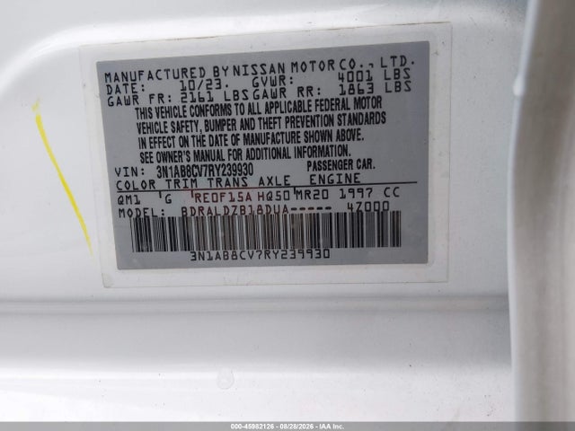 Aukcja sprzedaży 2024 Nissan Sentra Sv Xtronic Cvt, vin: 3N1AB8CV7RY239930, numer aukcji: 45982126
