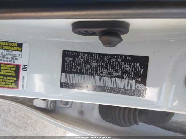 45982146 :رقم المزاد ، 5YFBURHE7KP886277 vin ، 2019 Toyota Corolla Se مزاد بيع