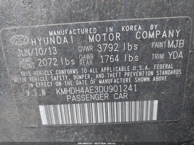 Aukcja sprzedaży 2013 Hyundai Elantra Gls, vin: KMHDH4AE3DU901241, numer aukcji: 45982147
