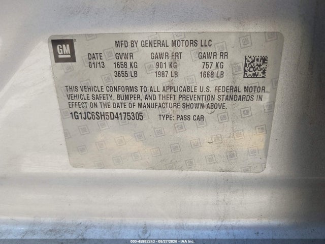 Продажа на аукционе авто 2013 Chevrolet Sonic Lt Auto, vin: 1G1JC6SH5D4175305, номер лота: 45982243