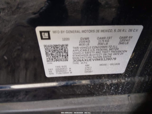 Продаж на аукціоні авто 2021 Chevrolet Equinox Awd Lt, vin: 3GNAXUEV0MS129079, номер лоту: 45982282