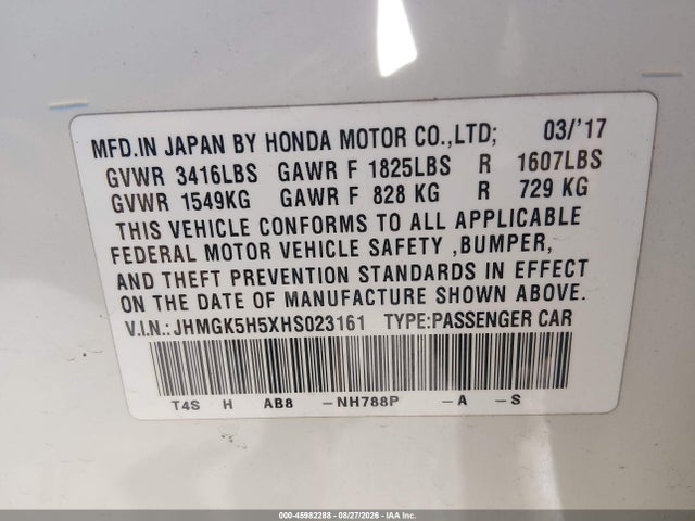 Honda FIT LX 2017 JHMGK5H5XHS023161 Image 9