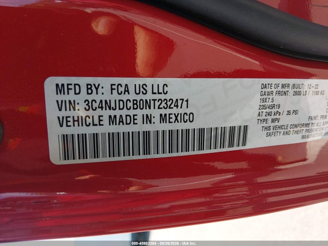 Продаж на аукціоні авто 2022 Jeep Compass (red) Edition 4x4, vin: 3C4NJDCB0NT232471, номер лоту: 45982294