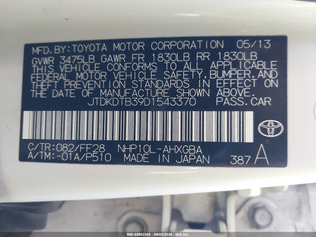 Auction sale of the 2013 Toyota Prius C Three, vin: JTDKDTB39D1543370, lot number: 45982305