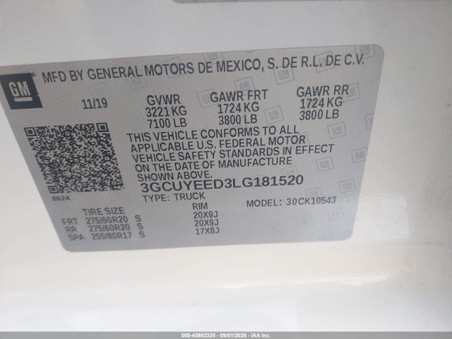 2020 Chevrolet Silverado 1500 4wd  Short Bed Rst მანქანა იყიდება აუქციონზე, vin: 3GCUYEED3LG181520, აუქციონის ნომერი: 45982325