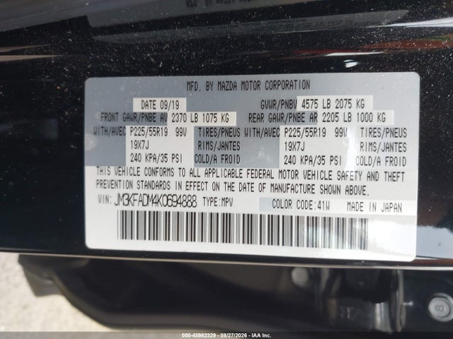 45982329 :رقم المزاد ، JM3KFADM4K0694888 vin ، 2019 Mazda Cx-5 Grand Touring مزاد بيع