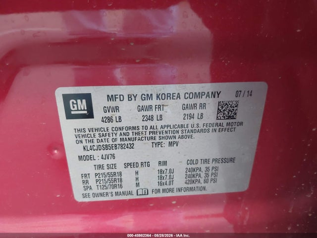 Aukcja sprzedaży 2014 Buick Encore Premium, vin: KL4CJDSB5EB782432, numer aukcji: 45982364