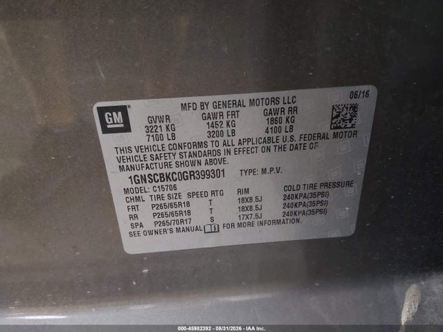 Chevrolet Tahoe Lt 2016 1GNSCBKC0GR399301 Image 9