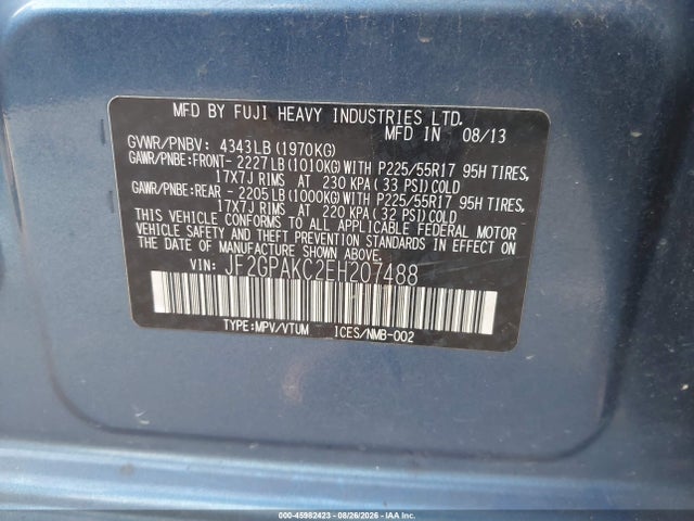 Aukcja sprzedaży 2014 Subaru Xv Crosstrek 2.0i Limited, vin: JF2GPAKC2EH207488, numer aukcji: 45982423