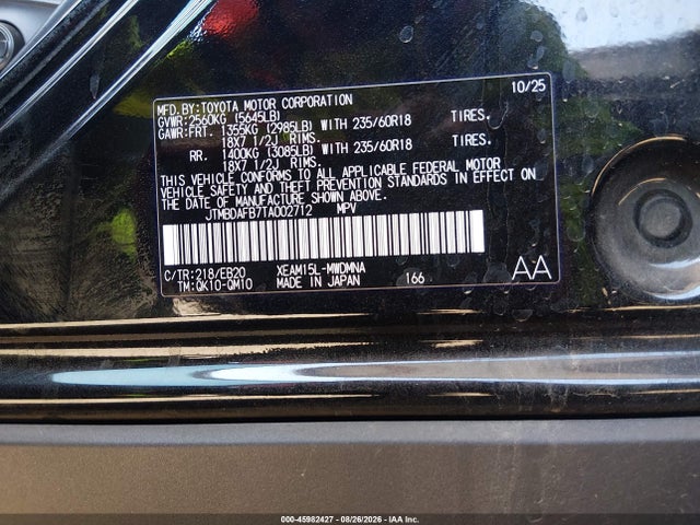 45982427 :رقم المزاد ، JTMBDAFB7TA002712 vin ، 2026 Toyota Bz Xle مزاد بيع