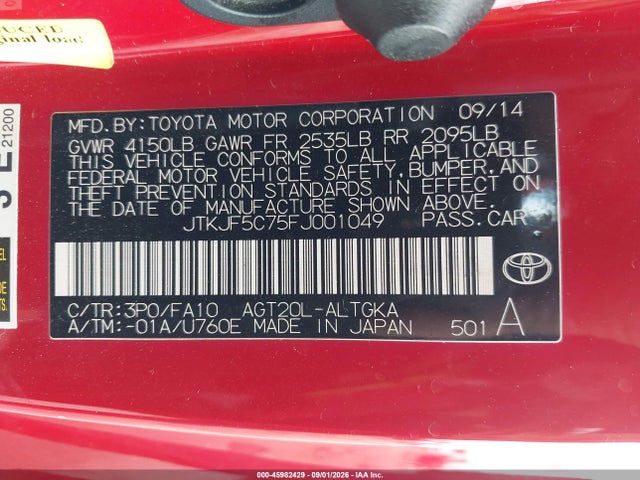 2015 Scion Tc მანქანა იყიდება აუქციონზე, vin: JTKJF5C75FJ001049, აუქციონის ნომერი: 45982429