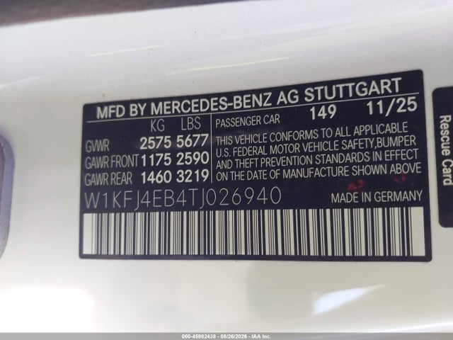 Aukcja sprzedaży 2026 Mercedes-benz Cla 350, vin: w1kfj4eb4tj026940, numer aukcji: 45982438