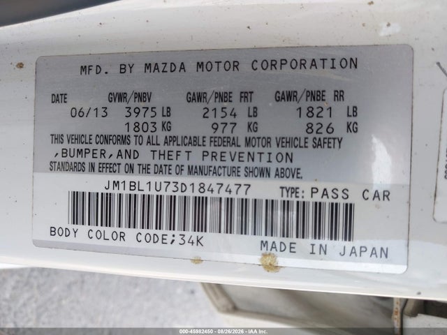 Aukcja sprzedaży 2013 Mazda Mazda3 I Sport, vin: JM1BL1U73D1847477, numer aukcji: 45982450