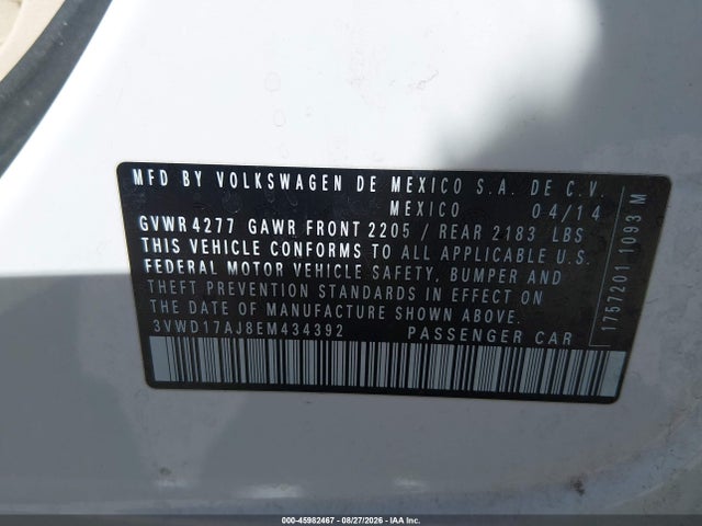 Aukcja sprzedaży 2014 Volkswagen Jetta 1.8t Se, vin: 3VWD17AJ8EM434392, numer aukcji: 45982467