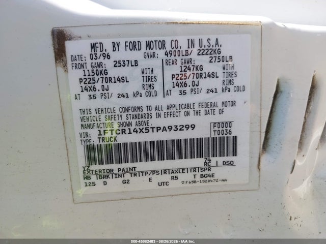 1996 Ford Ranger Super Cab მანქანა იყიდება აუქციონზე, vin: 1FTCR14X5TPA93299, აუქციონის ნომერი: 45982483