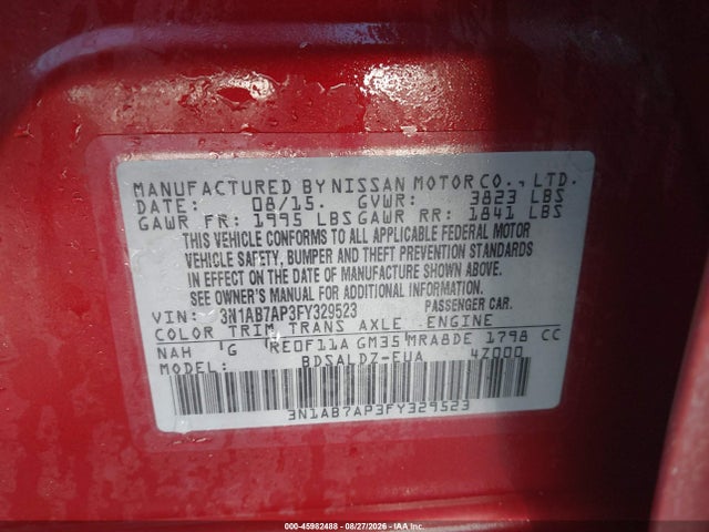 Nissan SENTRA SV 2015 3N1AB7AP3FY329523 Image 9