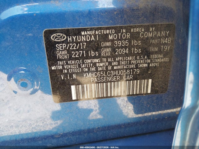 KMHC65LC3HU058179 Hyundai Ioniq Hybrid Blue