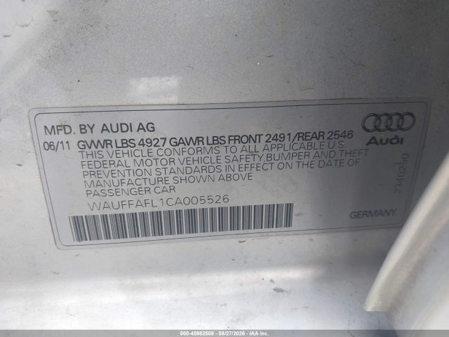 45982508 :رقم المزاد ، WAUFFAFL1CA005526 vin ، 2012 Audi A4 2.0t Premium مزاد بيع