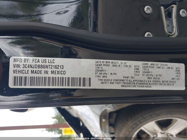 Продаж на аукціоні авто 2022 Jeep Compass Latitude 4x4, vin: 3C4NJDBB6NT216213, номер лоту: 45982516