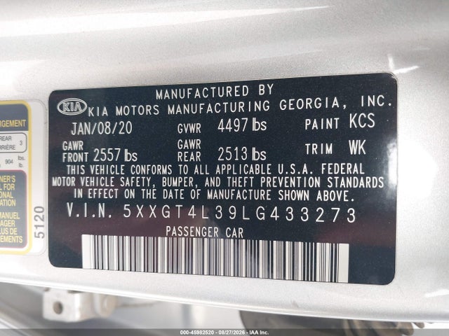 KIA Optima Lx 2020 5XXGT4L39LG433273 Image 9