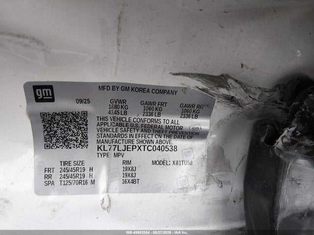 45982554 :رقم المزاد ، KL77LJEPXTC040538 vin ، 2026 Chevrolet Trax Fwd 2rs مزاد بيع