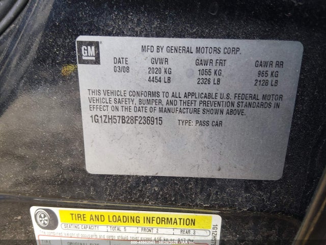 2008 Chevrolet Malibu Lt მანქანა იყიდება აუქციონზე, vin: 1G1ZH57B28F236915, აუქციონის ნომერი: 45982565