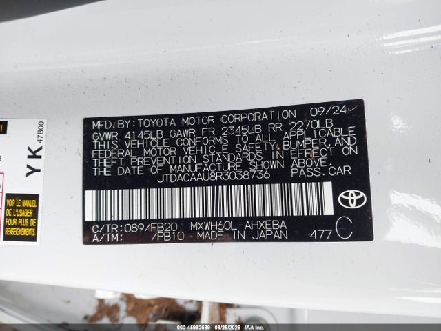 45982569 :رقم المزاد ، JTDACAAU8R3038736 vin ، 2024 Toyota Prius Le مزاد بيع