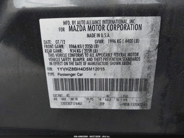 Aukcja sprzedaży 2013 Mazda Mazda6 I Sport, vin: 1YVHZ8BH4D5M12015, numer aukcji: 45982599