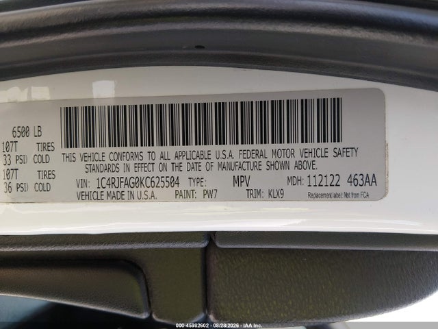 Продажа на аукционе авто 2019 Jeep Grand Cherokee Altitude 4x4, vin: 1C4RJFAG0KC625504, номер лота: 45982602